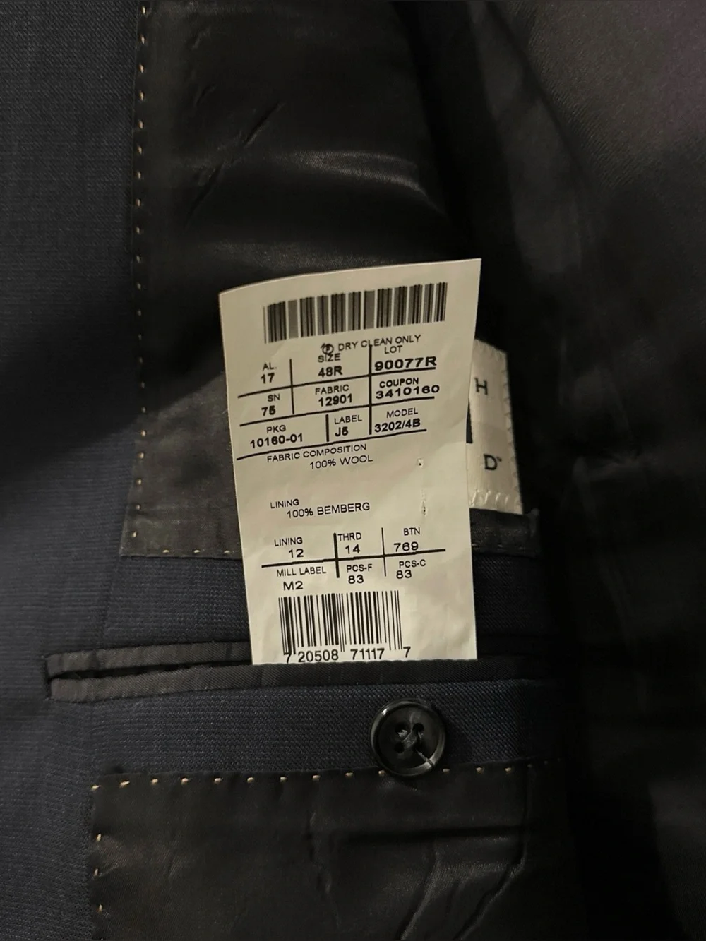 Joseph Abboud Marzotto Super 100’s Wool Sport Coat Suit Jacket Navy Blue 48R